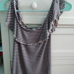 Blue and white striped off-shoulder/ Cape and Juby